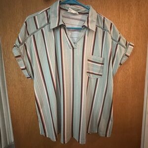 Women's Short-Sleeve Striped Blouse - Sage Stripe
